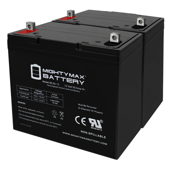Mighty Max Battery 12V 55Ah SLA Battery Replacement for Leoch LPC12-55 - 2 Pack ML55-12MP2410139274